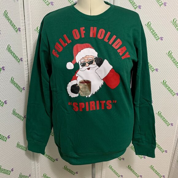 Ugly Christmas Sweatshirt Jolly Knits Full Of Holiday Spirits Santa Drink Men M - Picture 1 of 4